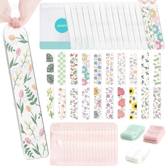 15 Pieces Acrylic Bookmark Blanks 3mm Thicken Bookmark Making Kit with 20 Pcs Fl - Picture 1 of 7